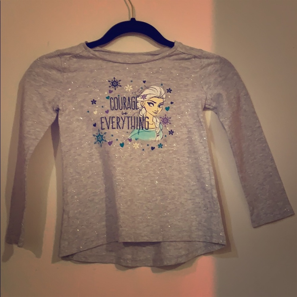 Grey blue and purple glittery comfy 
 frozen shirt